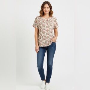 Soyaconcept Aretha Knit T-Shirt Floral Print Large Boho Cottagecore Tan Pink